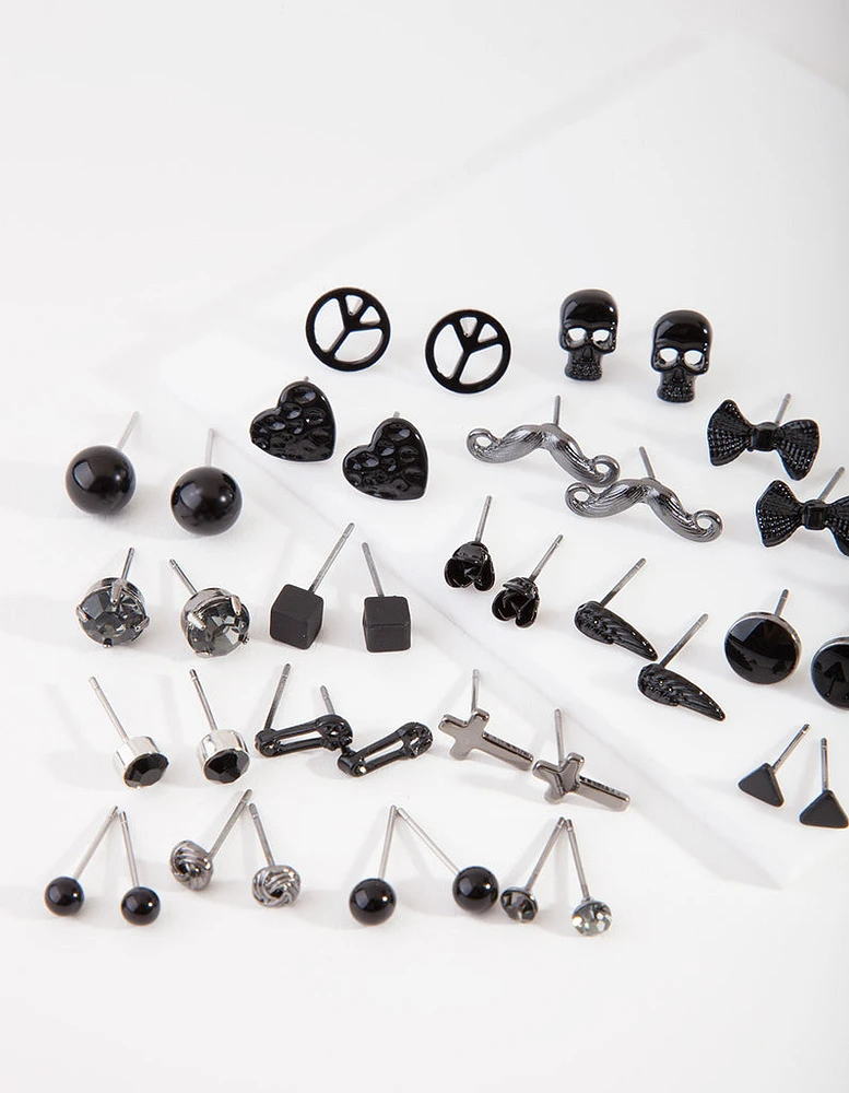 Black Mismatch Bowtie Earring 20-Pack