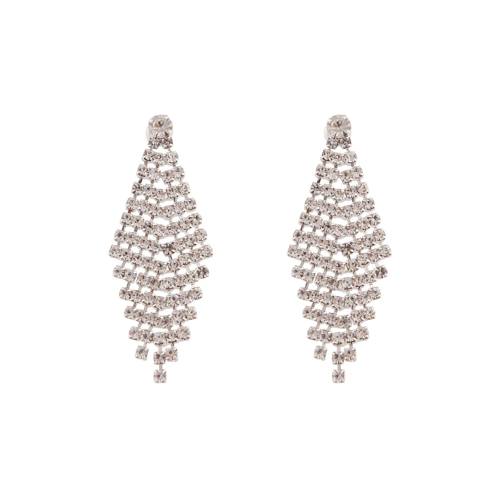 Rhodium Diamante Drop Tier Earrings