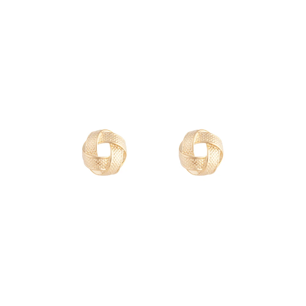 Gold Textured Knot Stud Earrings