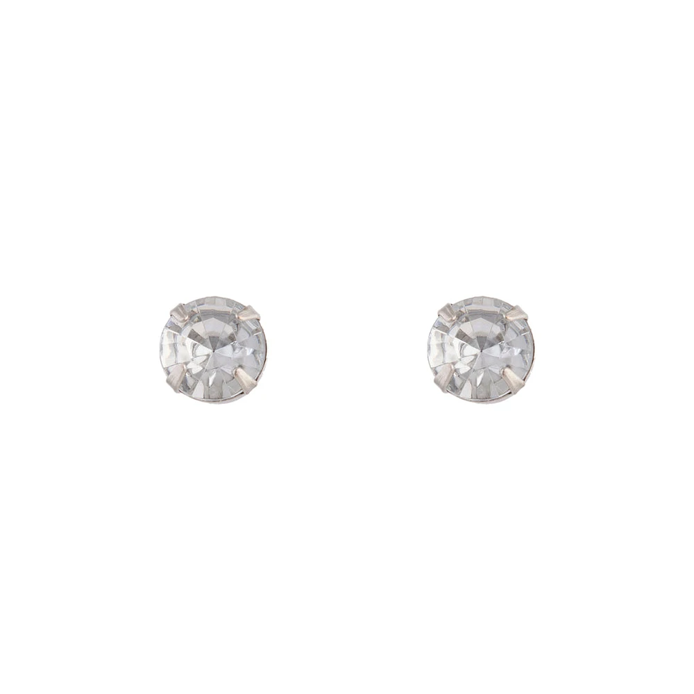 Silver 5 Claw Round Diamante Stud Earrings