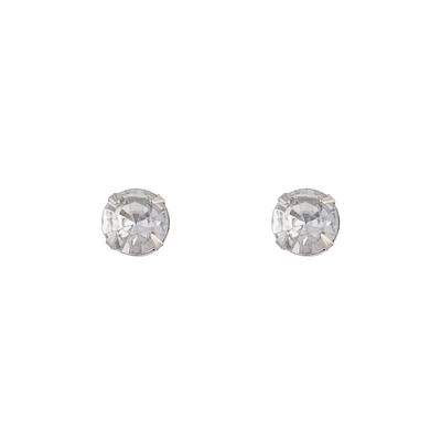 Silver Diamante 5 Claw Round Stud Earrings