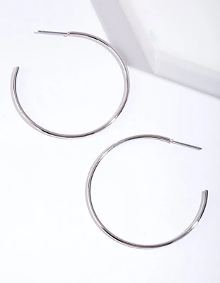 Rhodium 40mm Round Hoop Earrings