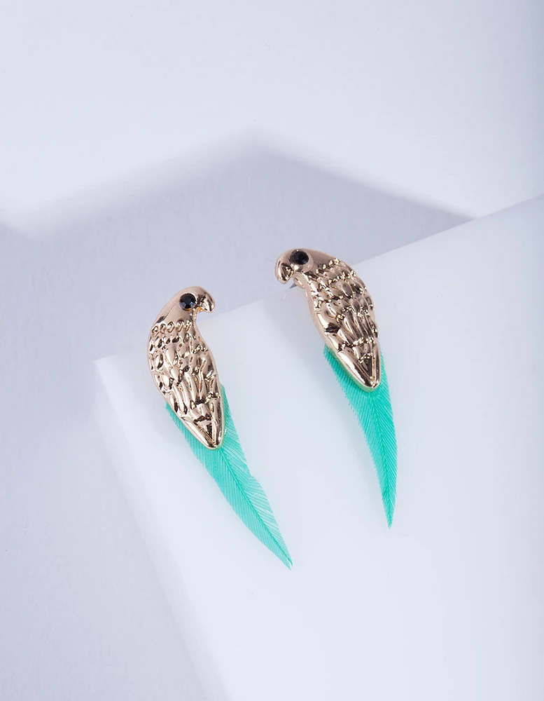 Gold Bird Feather Stud Earrings