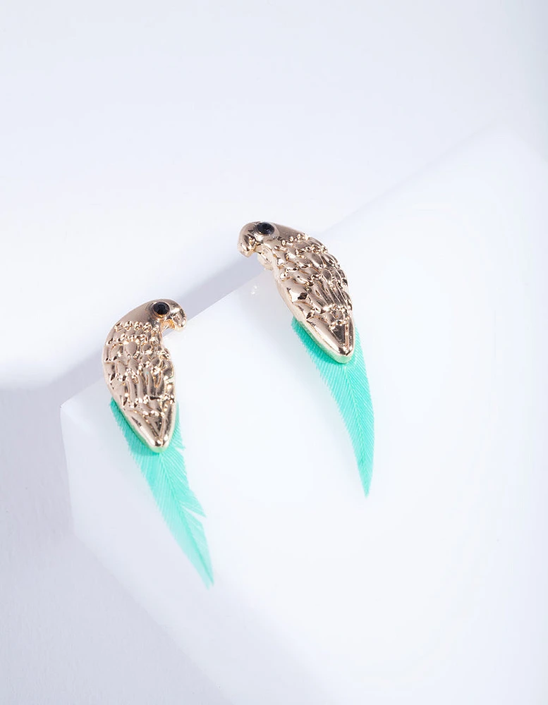 Gold Bird Feather Stud Earrings