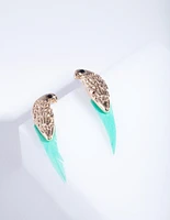 Gold Bird Feather Stud Earrings