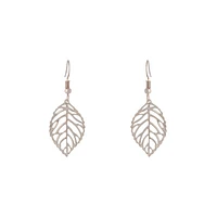 Silver Single Leaf Filigree Drop Earrings