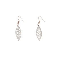 Silver Single Leaf Filigree Drop Earrings