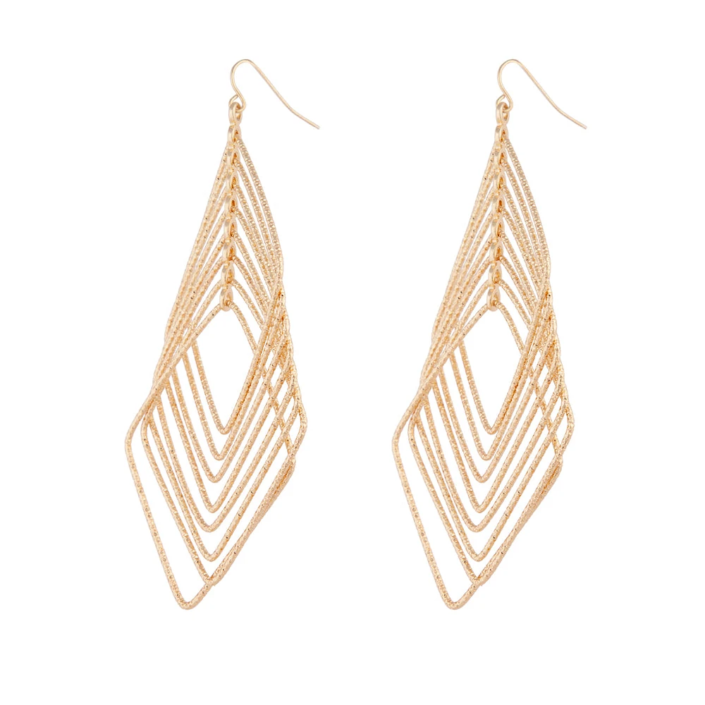 Gold Diamond Cut Drop Diamond Drop Earrings