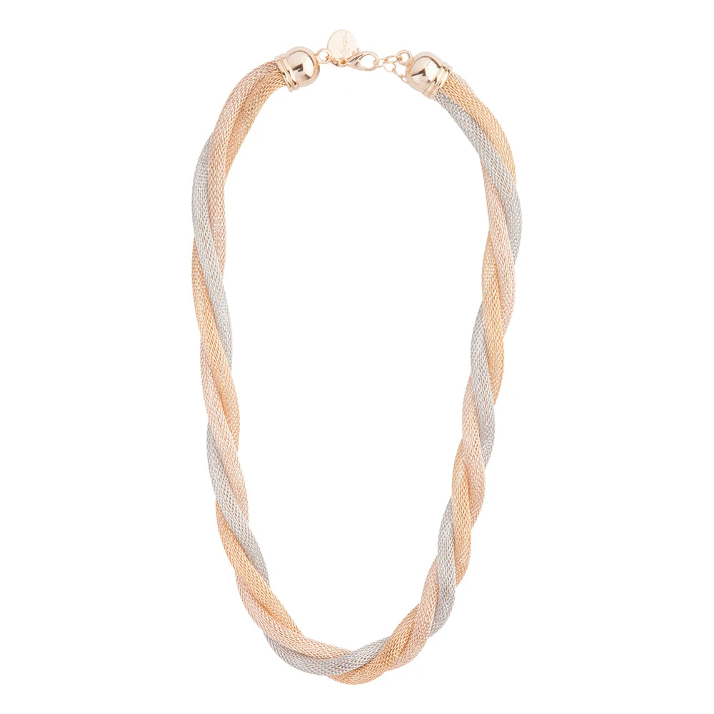 Mixed Metal Twisted Mesh Tube Necklace