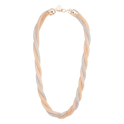 Mixed Metal Twisted Mesh Tube Necklace