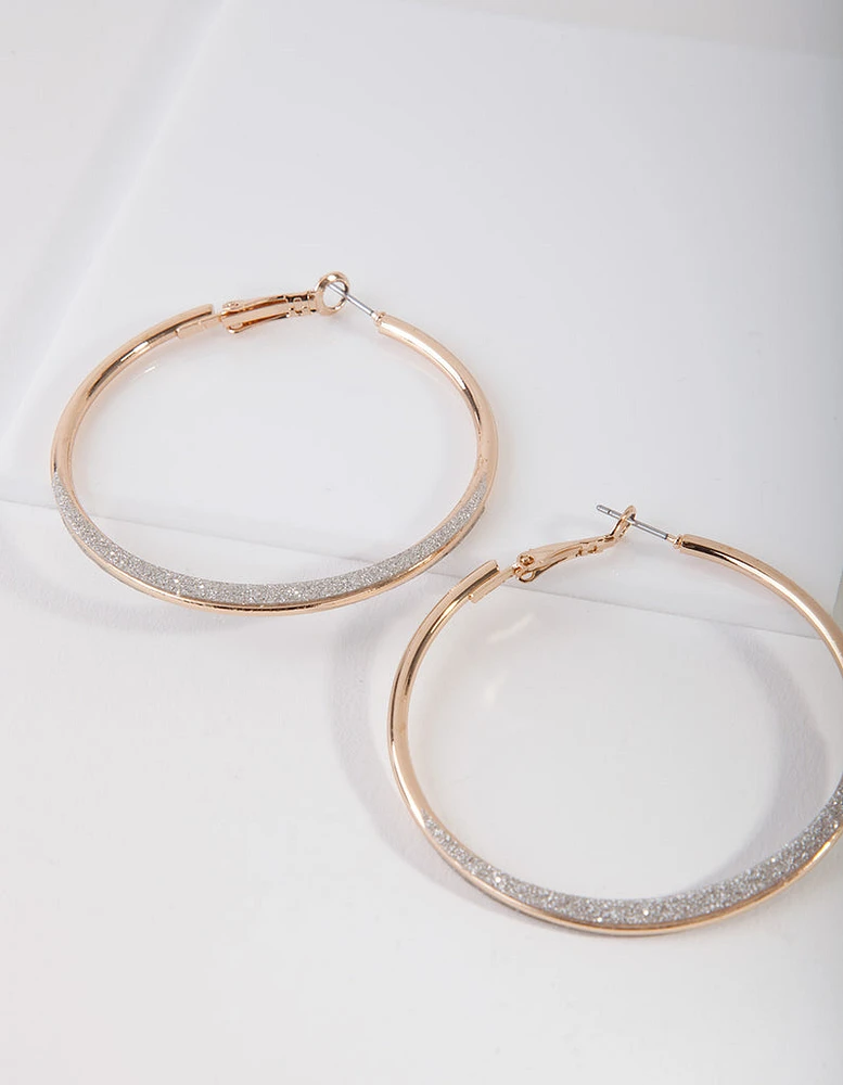 Gold Flat Edge Hoop With Glitter Trim Detail