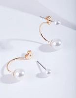 Faux Pearl Double Jacket Earrings