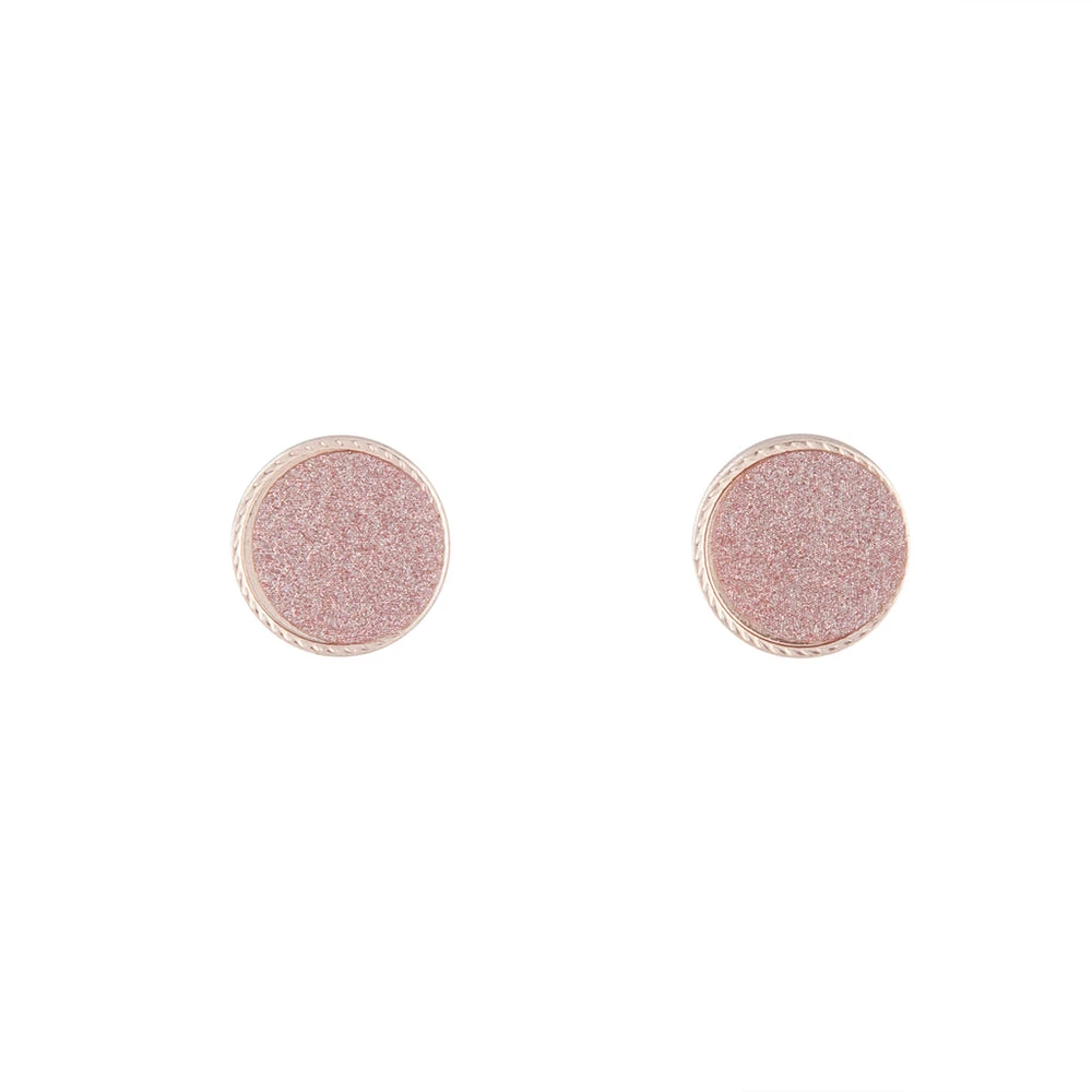 Rose Gold Pink Glitter Inlay Disc Earrings