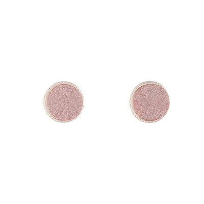 Rose Gold Pink Glitter Inlay Disc Earrings