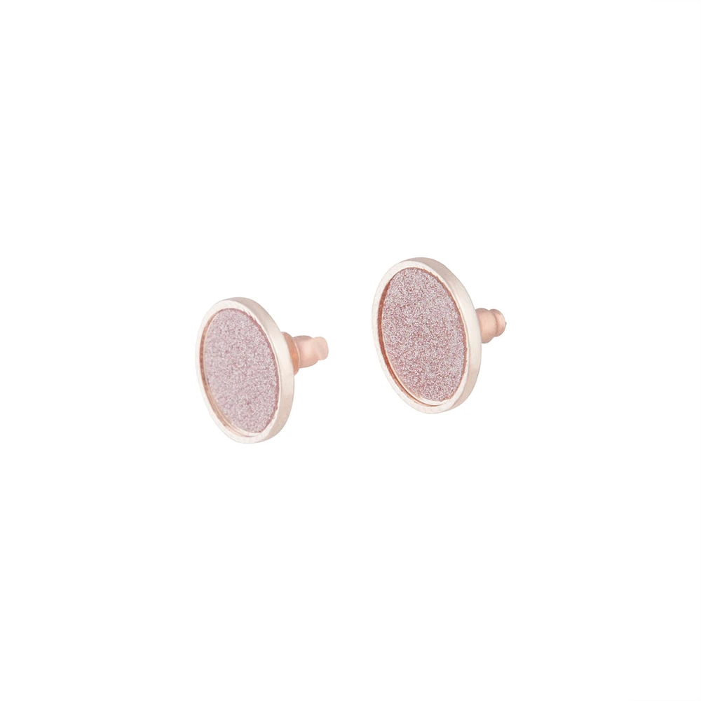 Rose Gold Pink Glitter Inlay Disc Earrings