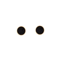 Gold Black Glitter Inlay Disc Earrings