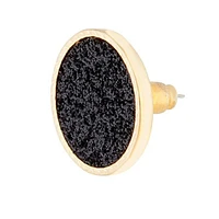 Gold Black Glitter Inlay Disc Earrings