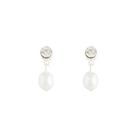 Rhodium Stone Pearl Drop Earrings