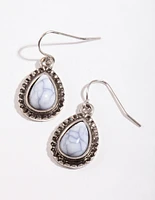 Antique Silver Etched Tear Simple Drop Earrings