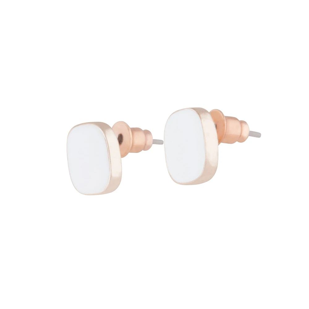 Rose gold Rounded Square White Enamel Stud