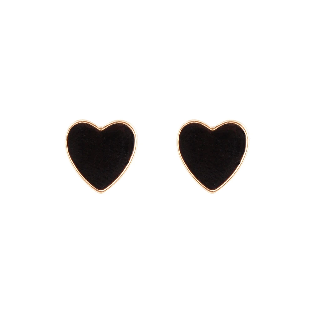 Gold Enamel Heart Stud Earrings