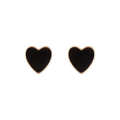 Gold Enamel Heart Stud Earrings