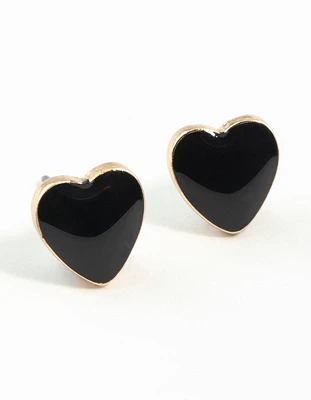 Gold Enamel Heart Stud Earrings