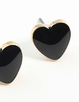 Gold Enamel Heart Stud Earrings