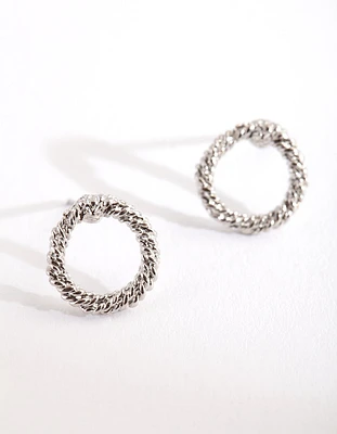 Silver Open Textured Circle Stud Earrings