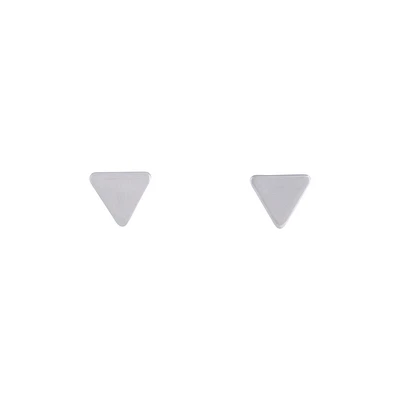 Rhodium Plain Flat Triangle Stud Earrings