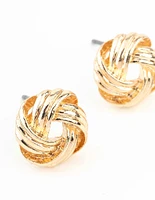 Gold Textured Knot Stud Earrings