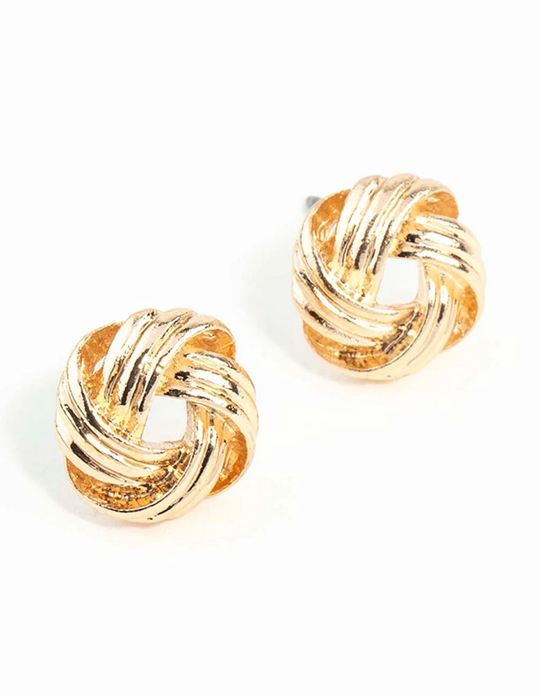 Gold Textured Knot Stud Earrings