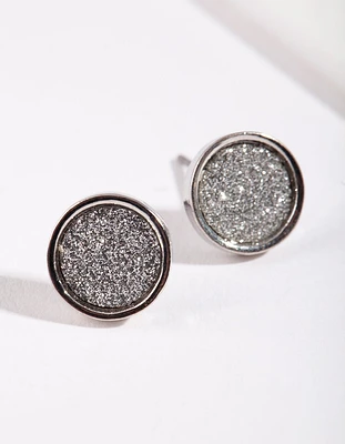 Round Silver Glitter Paper Earrings