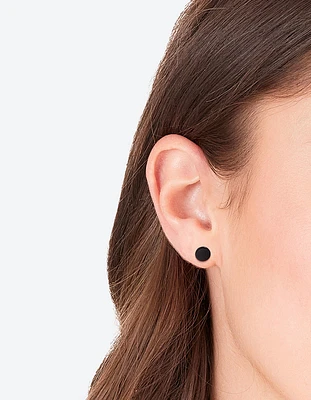 Flat Black Disc Stud Earrings