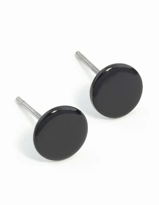 Flat Black Disc Stud Earrings