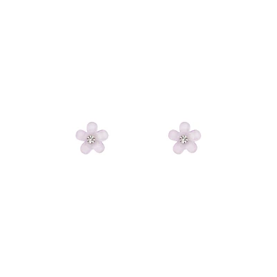 Purple Flower Stud Earrings Diamante Centre