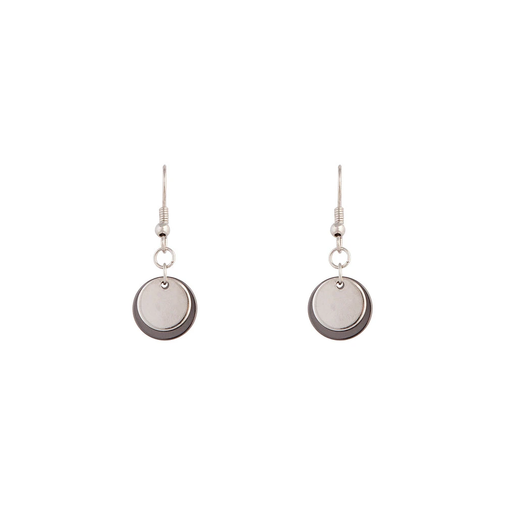 Double Metal Disc Drop Earrings