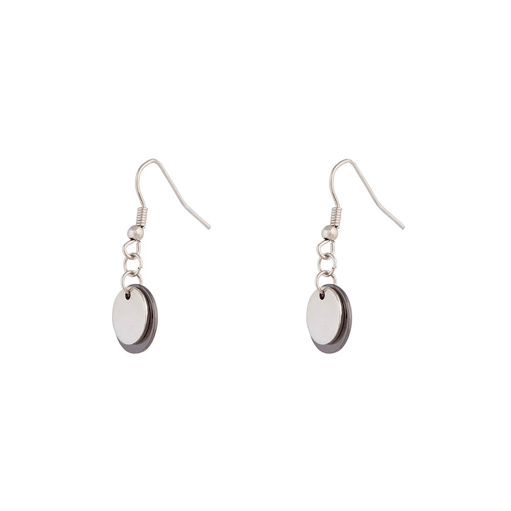 Double Metal Disc Drop Earrings