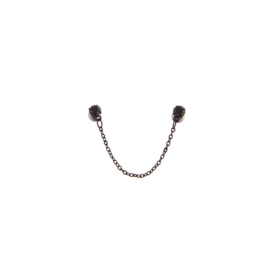 Black Double Diamante Chain Stud Earrings