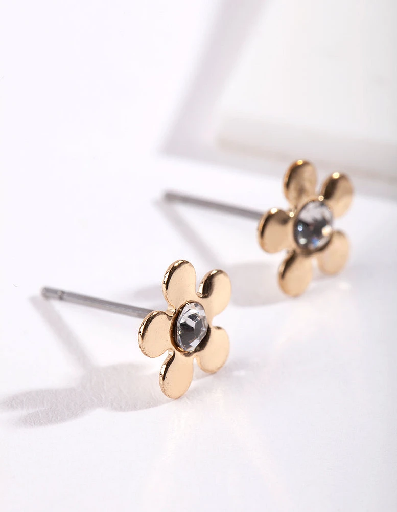 Gold Mini 70s Dia Flower Stud Earrings