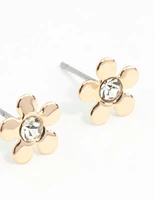 Gold Mini 70s Dia Flower Stud Earrings