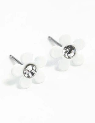 White Coated Mini 70s Dia Flower Stud Earrings