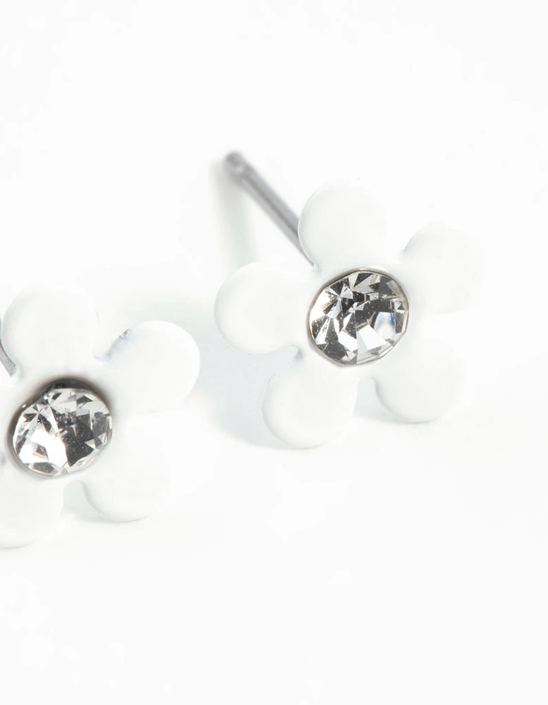 White Coated Mini 70s Dia Flower Stud Earrings