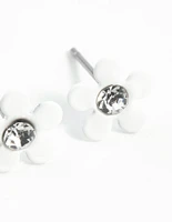 White Coated Mini 70s Dia Flower Stud Earrings