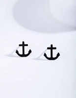 Black Anchor Stud Earrings