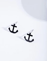 Black Anchor Stud Earrings