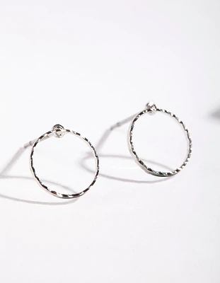 Rhodium Open Circle Stud Earrings