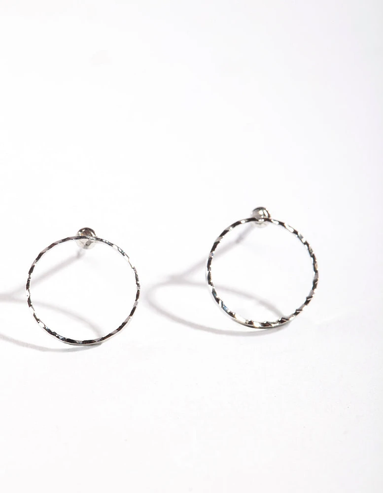 Rhodium Open Circle Stud Earrings