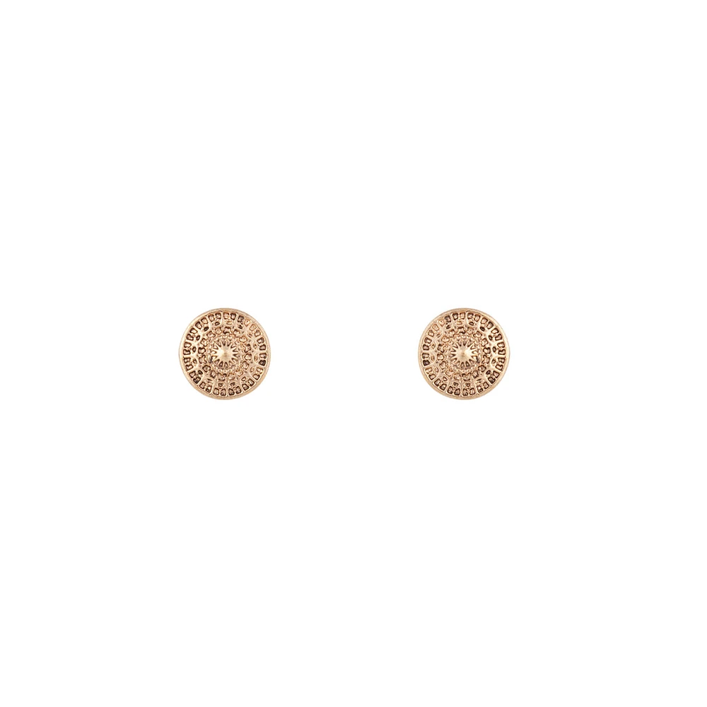 Gold Etched Disc Earrings