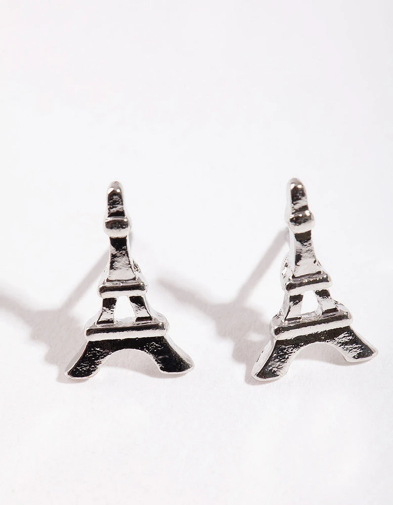 Silver Mini Eiffel Tower Stud Earrings